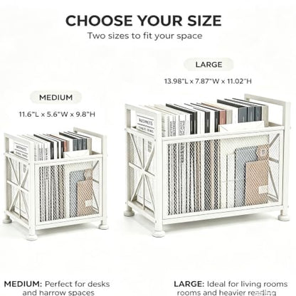White Metal Floor Magazine Rack Freestanding Book Holder with Handles