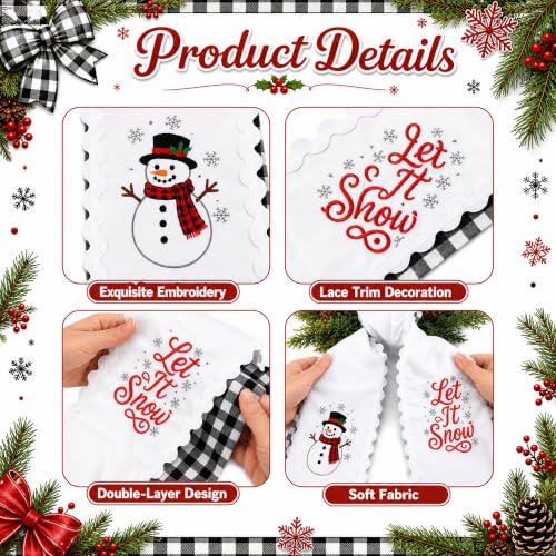 Christmas Wreath Sash Set - Black White Plaid & Embroidered Snowmen, Rustic Holiday Decor - Black White Plaid / 1 Set
