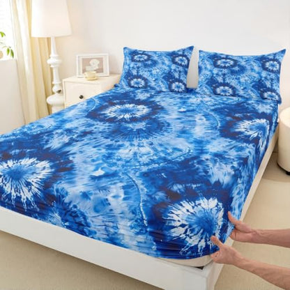 Kids Full Size Iridescent Tie Dye Sheet Set - Blue Indigo, 4 Pieces