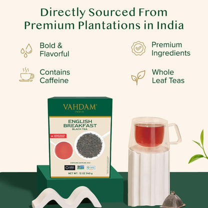 VAHDAM Original English Breakfast Tea - Strong & Aromatic Loose Leaf | Non-GMO, Gluten-Free | 340g/12oz - 170+ Cups