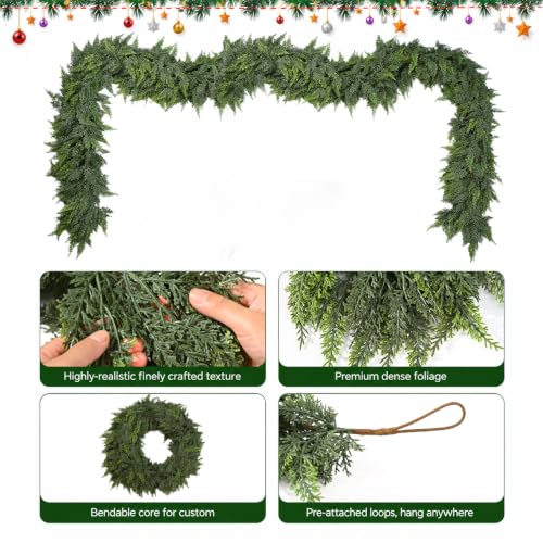 9FT Artificial Cedar Garland for Christmas Decoration - Dense & Lifelike