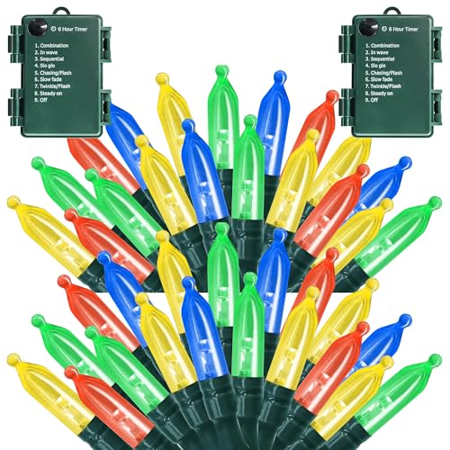 Multicolor Outdoor Christmas String Lights with Timer & Waterproof 8 Modes - 100 LED 2 Pack