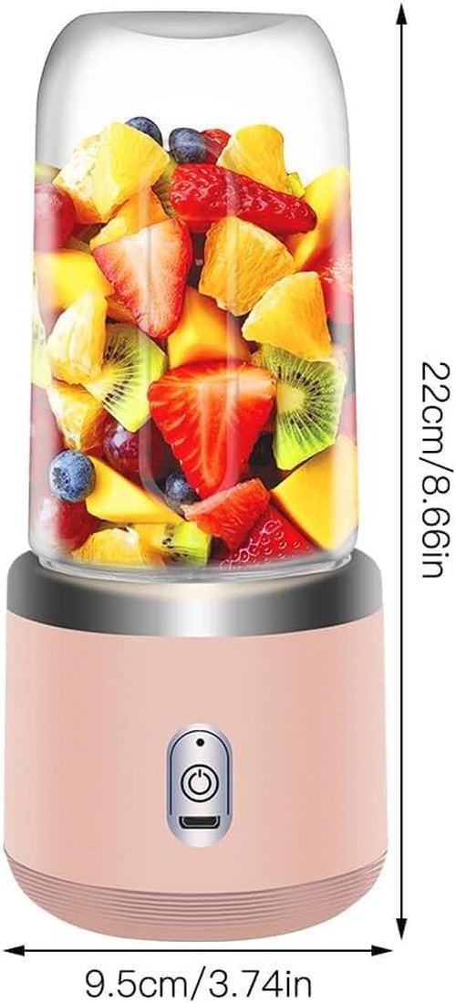 Blender for Shakes and Smoothies, 400ml, 2 To-Go Portable Cups with Lid, Personal Blender, Easy to Clean, for Kitchen, Juices, Baby Food, Mixer (Pink)