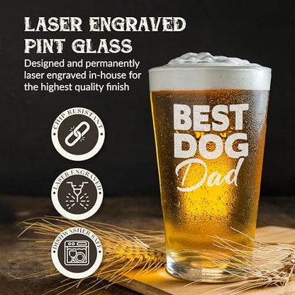 Funny Dog Dad Beer Glass - Engraved 16 oz Pet Lover Gift