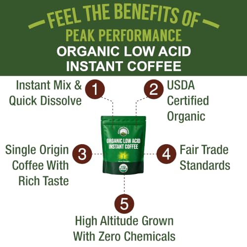 Organic Instant Coffee Low Acid Smooth Taste - USDA Certified