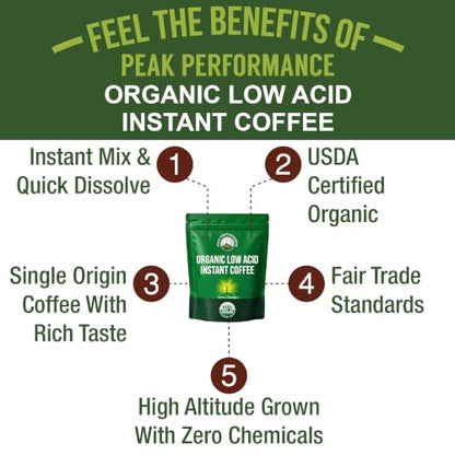 Organic Instant Coffee Low Acid Smooth Taste - USDA Certified