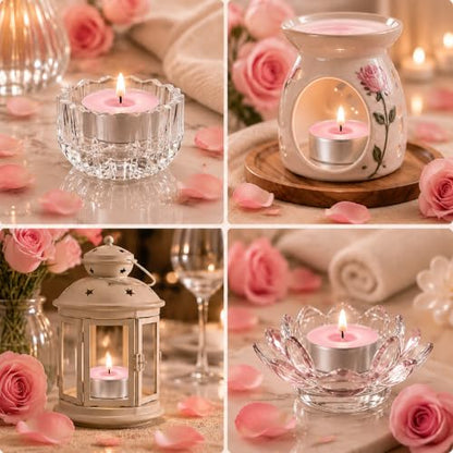 Pink Rose Scented Soy Tea Light Candles 100 Pack - Relaxing Home Decor