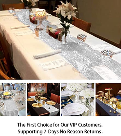 Silver Sequin Tassel Table Runner - 12x72 Inches Wedding Party Decor