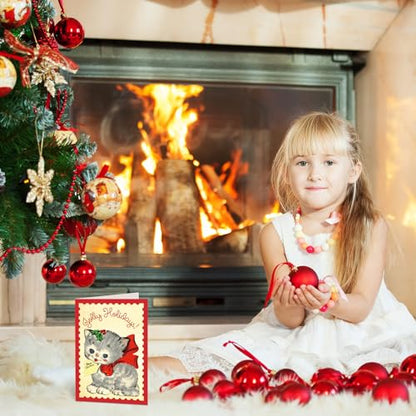 Christmas Greeting Cards with Envelopes Stickers - Vintage Cat Blank Note Cards Set
