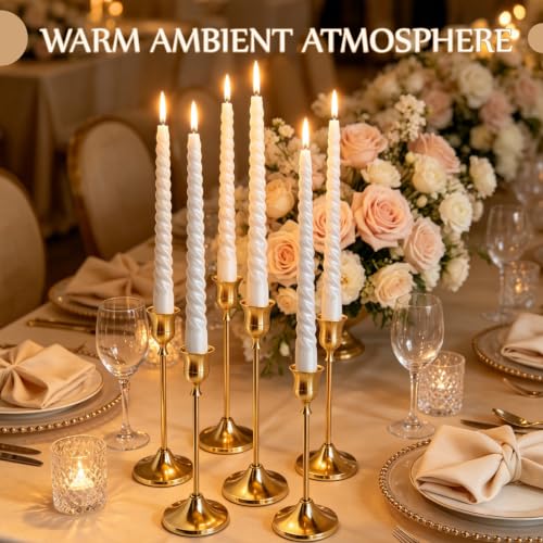 Gold Candlestick Holders Set of 6 with Weighted Wide Bases - Elegant Home Decor