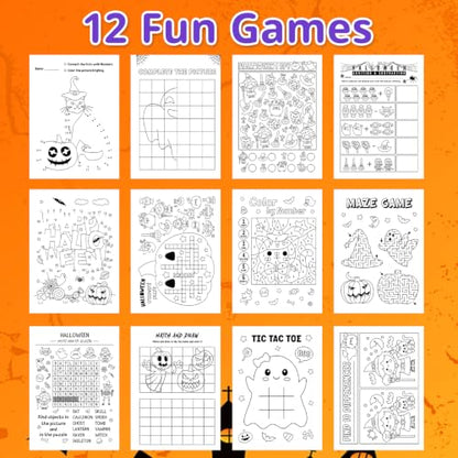 Halloween Activity Books Bulk Set - 12 Mini Coloring & Puzzle Books for Kids - Variation 12