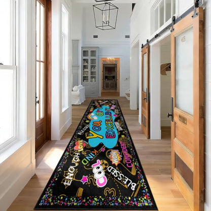 Positive Affirmations Classroom Rug 2x6ft - Colorful Kids Playroom Carpet