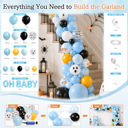 Blue Halloween Baby Shower Decorations Set for 24 Guests - All-in-One Party Kit
