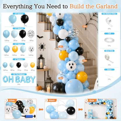 Blue Halloween Baby Shower Decorations Set for 24 Guests - All-in-One Party Kit