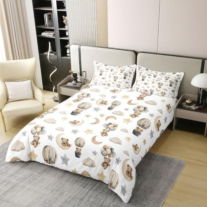 Feelyou Bear Duvet Cover Set Full Size 3PCS for Boys Girls Brown Yellow White