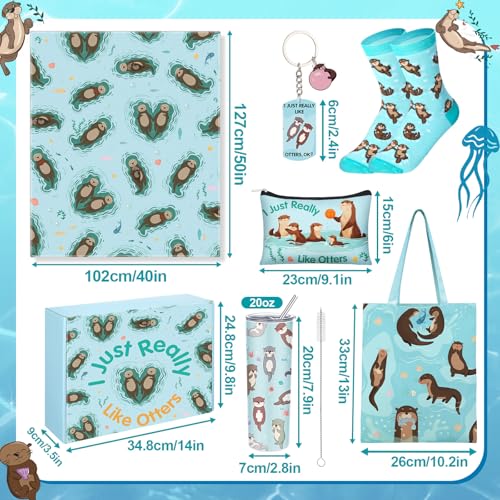 Blue Sea Otter Gift Set - 10 Pcs Tumbler, Blanket, Socks & More (Variation: Blue Sea Otter)