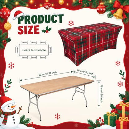 Christmas Plaid Spandex Tablecloth 6FT Red and Green Plaid - Fitted Holiday Table Cover - Variation: Plaid