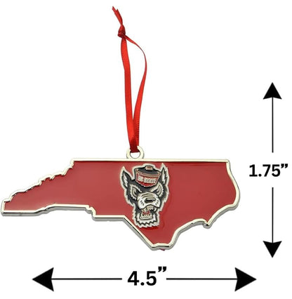 NC State Wolfpack State Shaped Metal Christmas Ornament - College Spirit Decor