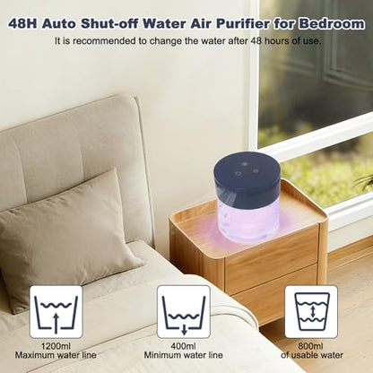 Navy Water Air Purifier with Aromatherapy, 3-Speed Humidifier & 8-Color Light