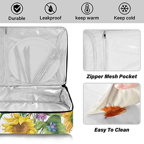 Kigai Sunflower Cornflower Poppy Pattern Insulated Casserole Carriers for Hot or Cold Food Storage, Perfect for Parties, Picnics, and Camping; Fits 9” x 13”Baking Dishes; Casserole Carrying Case