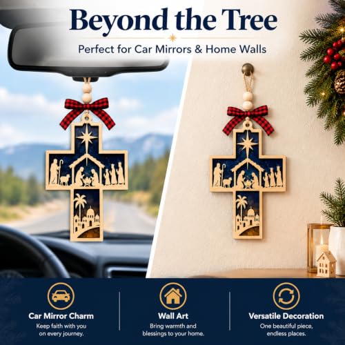 Christian Nativity Cross Ornament for Christmas Tree & Car Decor