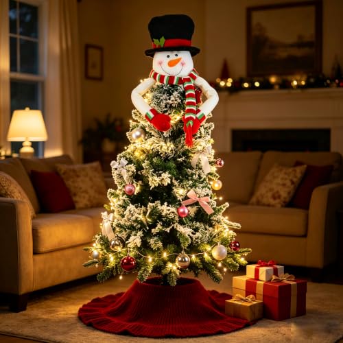 Christmas Tree Topper Snowman Ornament with Colorful Stripe Scarf - 4FT-5FT