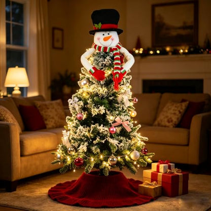 Christmas Tree Topper Snowman Ornament with Colorful Stripe Scarf - 4FT-5FT
