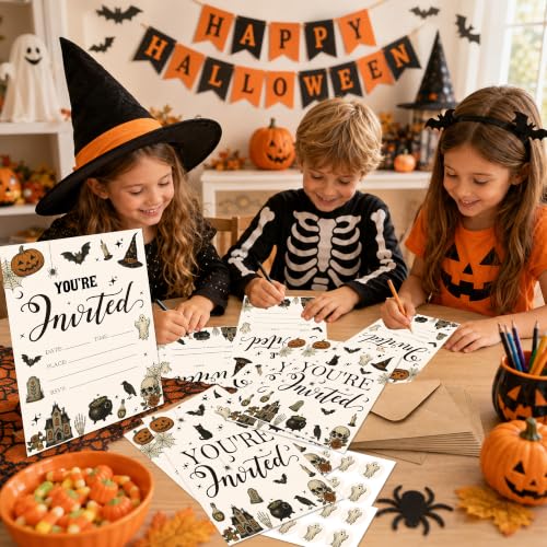Halloween Invitations Set - Vintage Spooky Party Cards with Envelopes & Stickers, 25 Pack