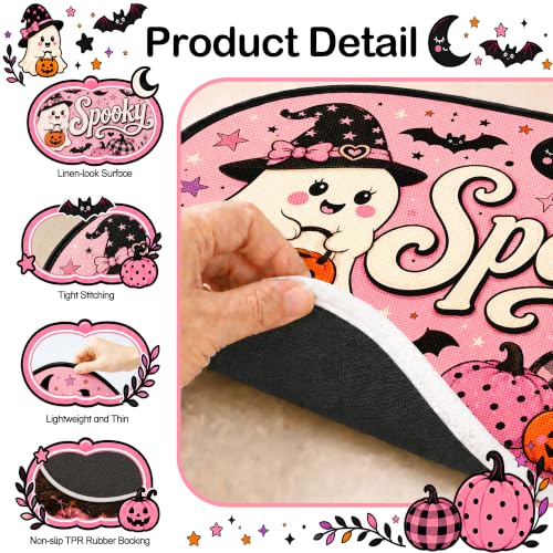 Nakupenda Halloween Ghost Bath Mat Pink Spooky Rug with Cute Ghost & Pumpkins