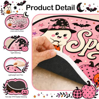 Nakupenda Halloween Ghost Bath Mat Pink Spooky Rug with Cute Ghost & Pumpkins