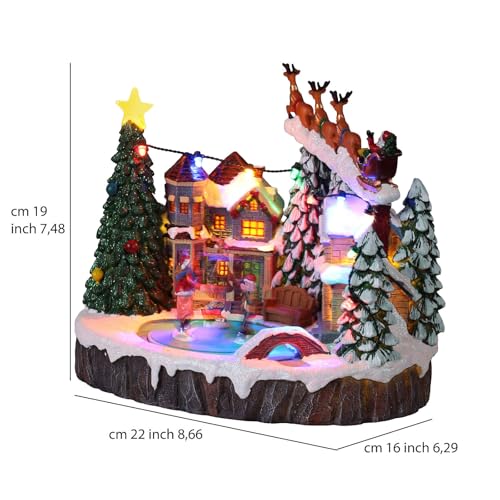 Lighted Christmas Village Set with Animated Skaters and Music, 9x6x7 in