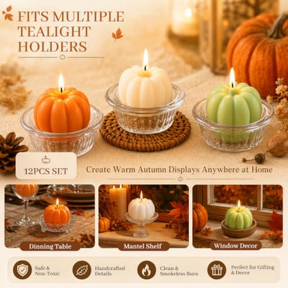 Fall Scented Pumpkin Candle Gift Set - 12 Mini Tealights for Autumn Decor