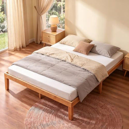 Honey Oak 12 Inch Full Bed Frame - 3.5 Inch Thick Wooden Platform