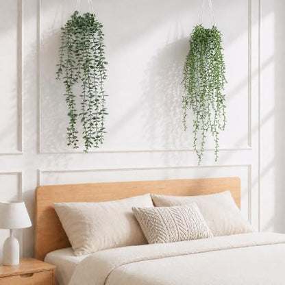 Artificial Hanging Plants Set with Macrame Plant Hangers - 2 Pack