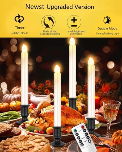 20 Pack LED Window Candles with Remote & Timer - Christmas Decor, Flickering Flame, Black Holders