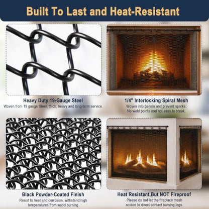 Fireplace Mesh Curtain Screen 26 x 24 Inches - Black Steel Fireplace Cover