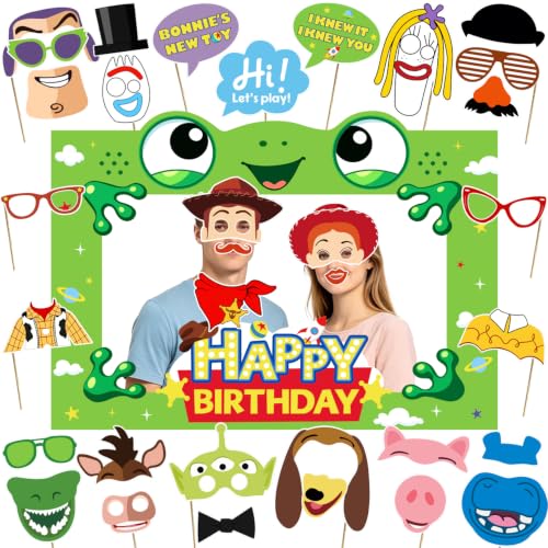 25pcs Birthday Party Photo Booth Props Kit with Frame and Accessories