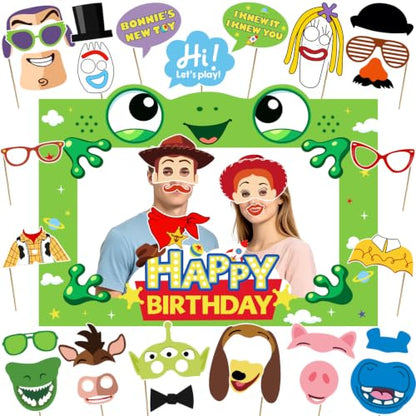 25pcs Birthday Party Photo Booth Props Kit with Frame and Accessories