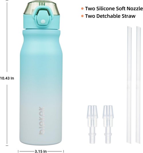 BJPKPK Insulated Water Bottle - 25oz Stainless Steel Flask with Straw & Carry Handle | Sea Salt Color