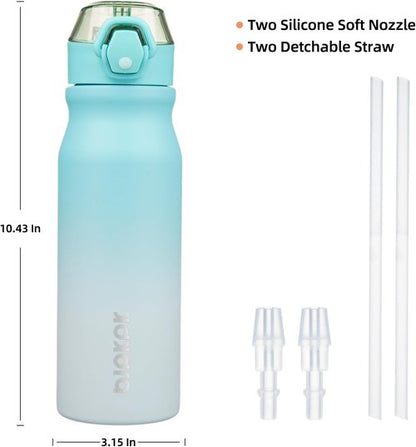 BJPKPK Insulated Water Bottle - 25oz Stainless Steel Flask with Straw & Carry Handle | Sea Salt Color