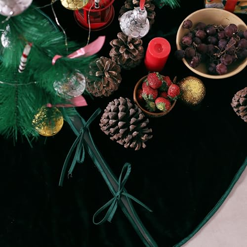 Emerald Green Velvet Christmas Tree Skirt 36 Inch Farmhouse Holiday Decor