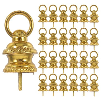 Golden Plastic Christmas Baubles Caps 100pcs - Small Ornament Replacement