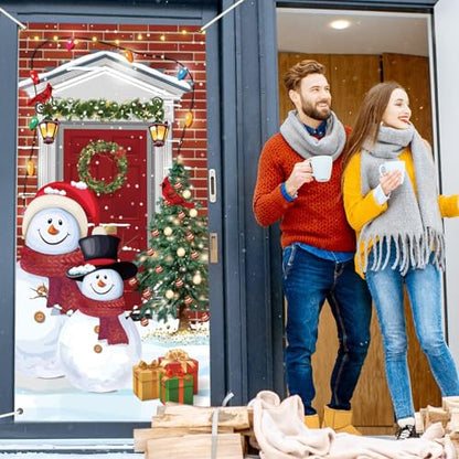 Christmas Snowman Door Cover Decorations 35x71 Inch Holiday Wall Banner for Winter Festivities