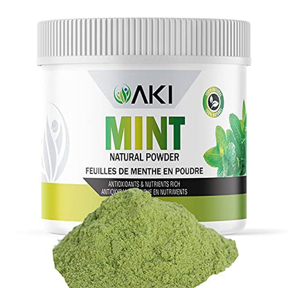 AKI Refreshing Mint Leaves Powder - Non-GMO, and Vegan Friendly | May Supports Digestion and Useful in Flavoring, Cooking, Baking, Drinks Tea, Cocktails, (3 Oz / 85g)