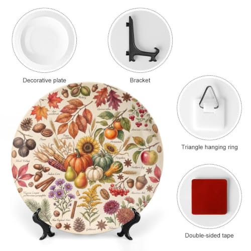 Fall 011 Decorative Plates for Display with Stand - 8 Inch Autumn Decor