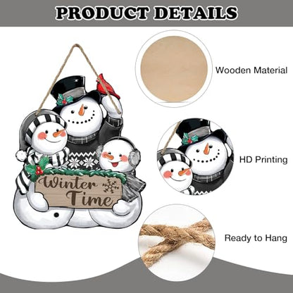 Winter Time Snowman Front Door Sign - Rustic Wooden Door Decor - Variation: Snowman