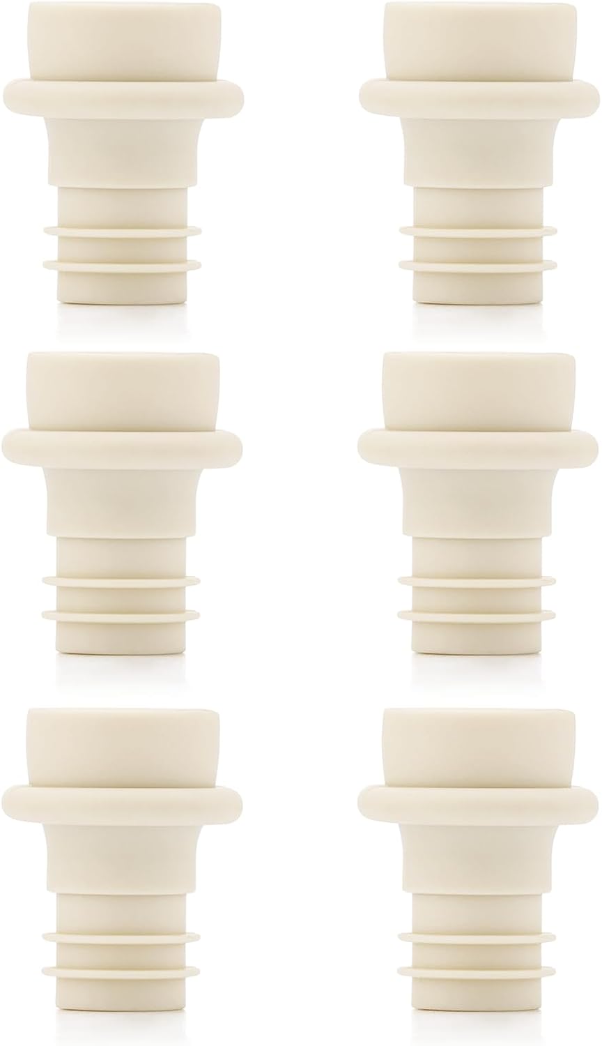 WOTOR Wine Stoppers Vacuum, Wine Saver, Wine Pump Vacuum Stoppers, Wine Preserver, Reusable Bottle Sealer Keeps Wine Fresh (Cream, 6 Pieces)