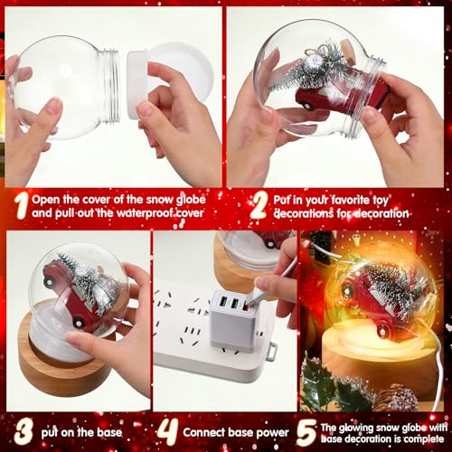 Christmas Snow Globe Kit with Wooden Base 3.9 Inch DIY Holiday Decor - 12 Pieces