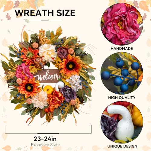 Fall Welcome Wreath - Vibrant Autumn Harvest Decor for Front Door