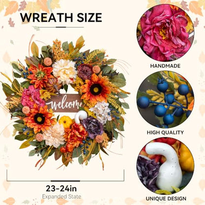 Fall Welcome Wreath - Vibrant Autumn Harvest Decor for Front Door